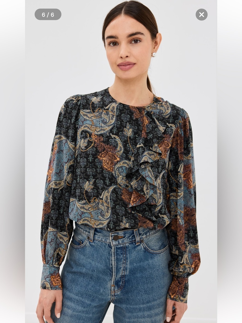 Ulla Johnson Adelaide Silk Paisley Luxury Blouse- Size 2 Azule Gold Fall